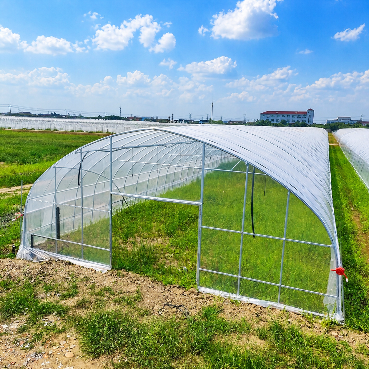 Single‑Span Round‑Arch Polyethylene Agricultural Tunnel Greenhouse, Specially Designed for Solar Light Utilization & Heat Preservation, Suitable for Protected Cultivation.