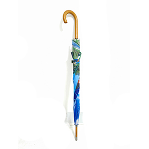 46 Inch Auto Open Wooden Handle Umbrella With European Scenery Print