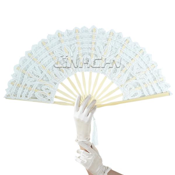 High Quality Bamboo Fan Lace Fabric European Style Folding Hand Fan