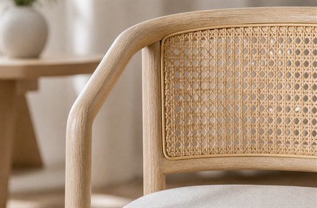 Solid Wood Cane Back Upholstered Dining Armchair CYC-074