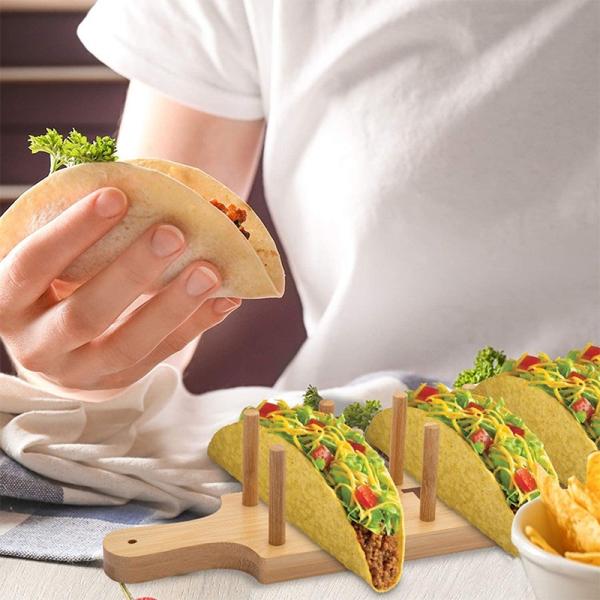 Multifuncional Bamboo Burrito Rack 8 Slot da cozinha Tortilla Stand Food Serving Tray