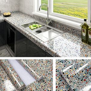 Terrazzo Texture Marble PVC Film Glossy Waterproof Kitchen Countertop Wrap