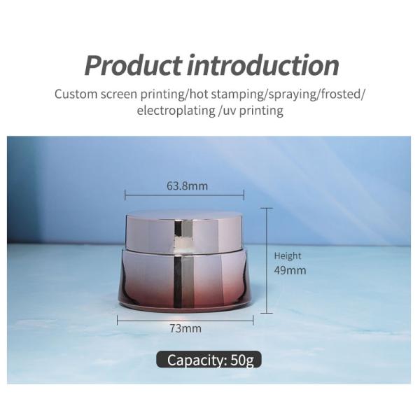 Contenedor de crema para el cuerpo de cuidado de la piel de lujo Embalaje 50 ml ABS Cap Acrílico Jar de plástico con pintura UV de oro brillante y tapa de metal