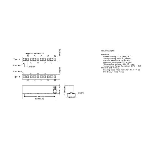 Заголовок Pin 1.27MM вывихивания высоты 2.0mm PA6T SMT женский