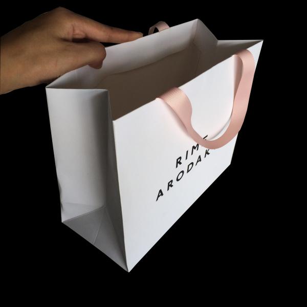 Holiday Xmas Fancy Handle Paper Shopping Bags , Custom Printed Paper Bags