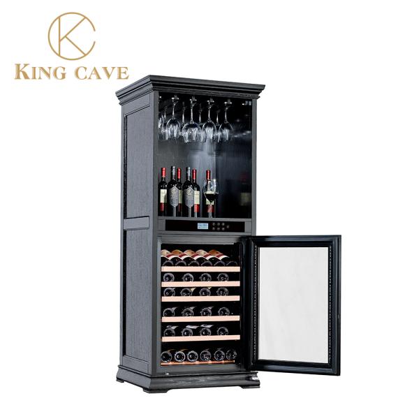 Réfrigérateur de cave à vin en verre Refrigérateur de vin électrique Étagères en bois noir Refrigérateur de vin de cuisine 240V