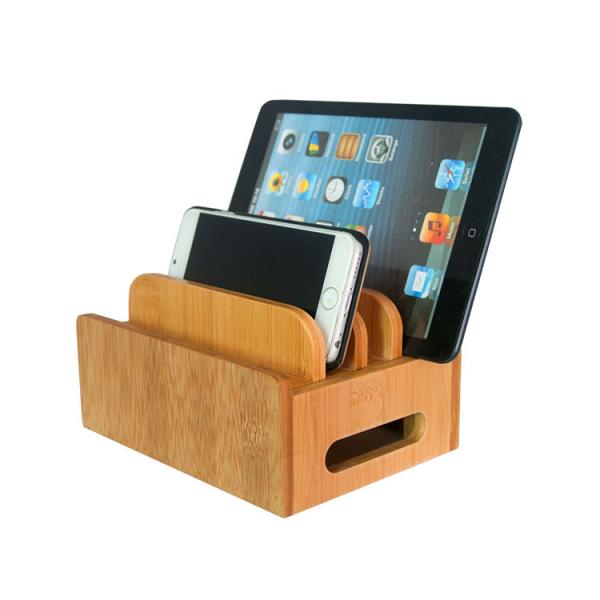 Cable Management Wooden Phone Charging Station Bamboo Box Holder