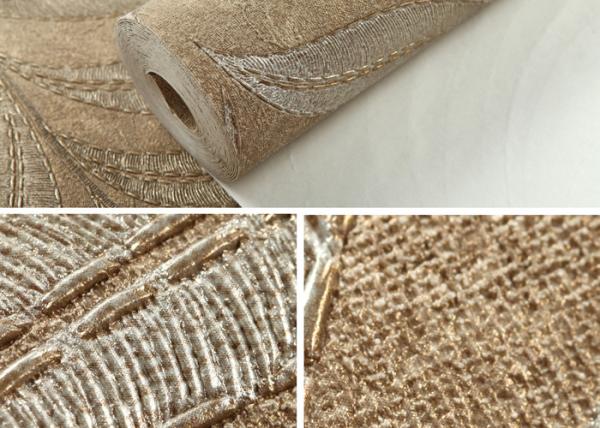 Modern Style Washable Vinyl Wallpaper , Vinyl Wall Coverings with Golden Leaf Pattern