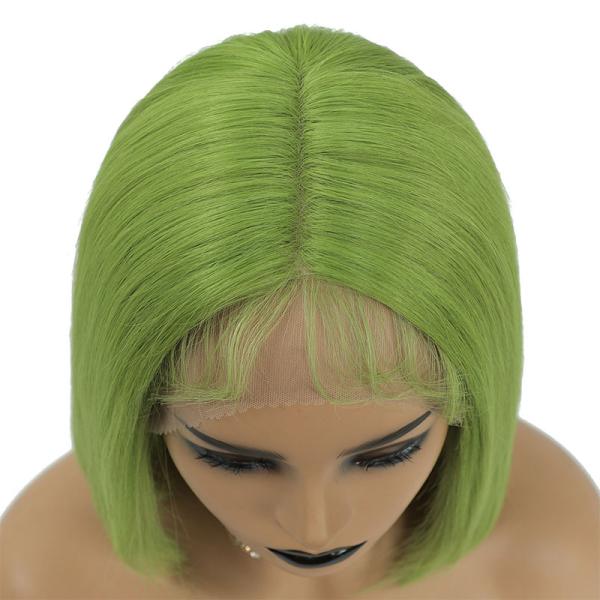 100% Human Hair Brazilian HD Lace Frontal 8A 10A 12A Short Green Bob Wig with Swiss Lace