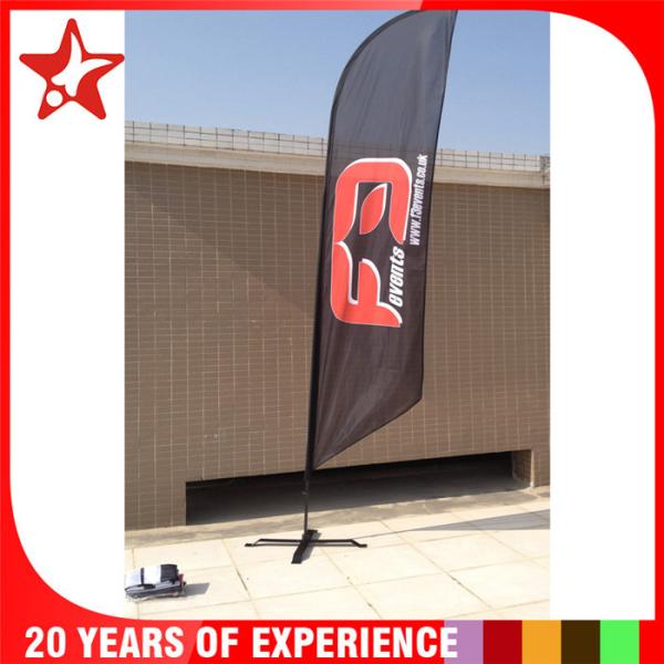 Single Sided Bow advertising feather flags with black cross base and pvc water bag