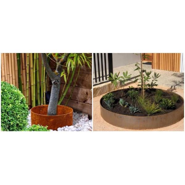 Древесное кольцо со сложенным верхним краем садового декоративного ржавого кортенского стального сада