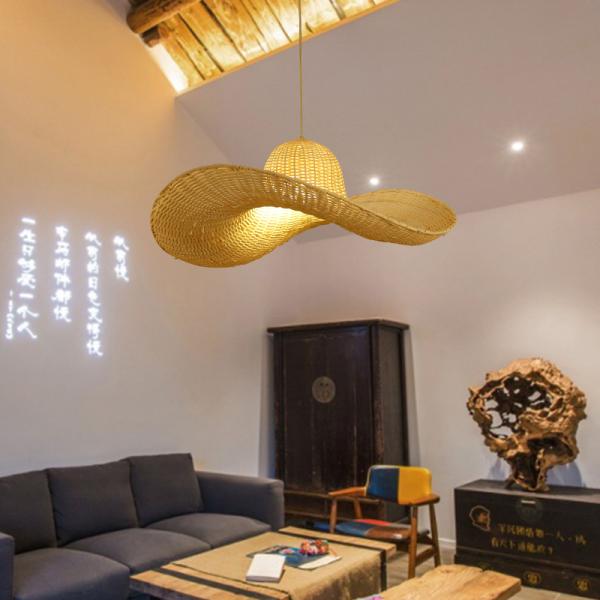 Personalized Creative Restaurant Hat lamp Indoor home Bamboo Wicker Rattan lamp(WH-WP-87)