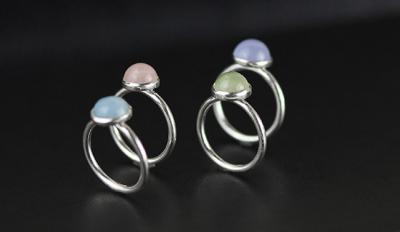 925 sterling silver inlaid simple models of natural prehnite navy jade rings