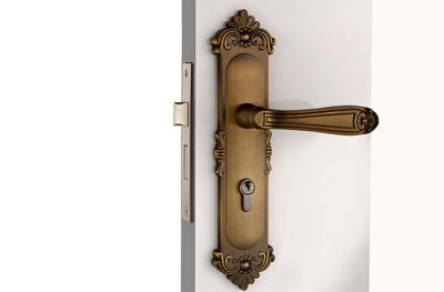 Fechadura de porta de quarto Mortise Set com 130 × 68 mm Manobra de alavanca Bronze amarelo antigo