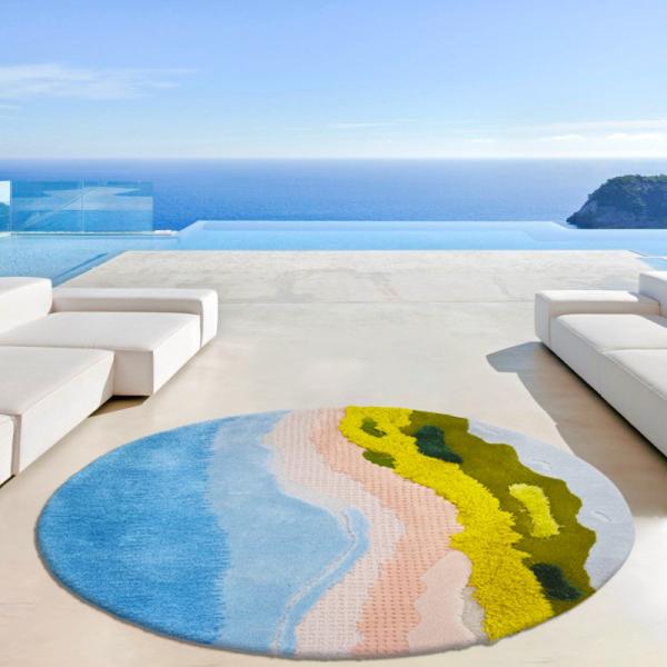 Le plancher circulaire de salon de laine tapisse fait main pur de petits tapis