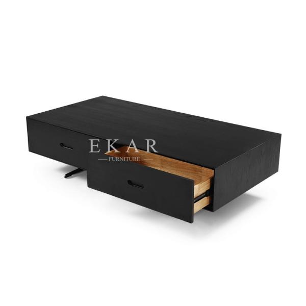 Living Room Metal Legs Ash Wood Modern Coffee Table With Drawers