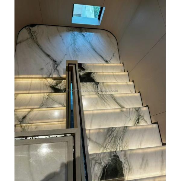 Bookmatched Panda White Marble Stair for Modern Interior Design in Professional Hotel
