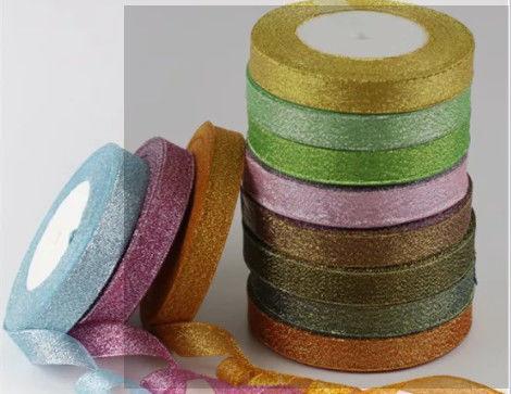 Bright Colors Glitter Wired Ribbon 196 Colors Choices Single Face Style