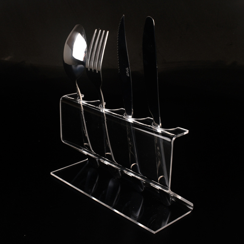 Double Tiers Transparent Acrylic Display Stand Standing Type for Cutlery and Tableware Soup Spoon Base Exhibition