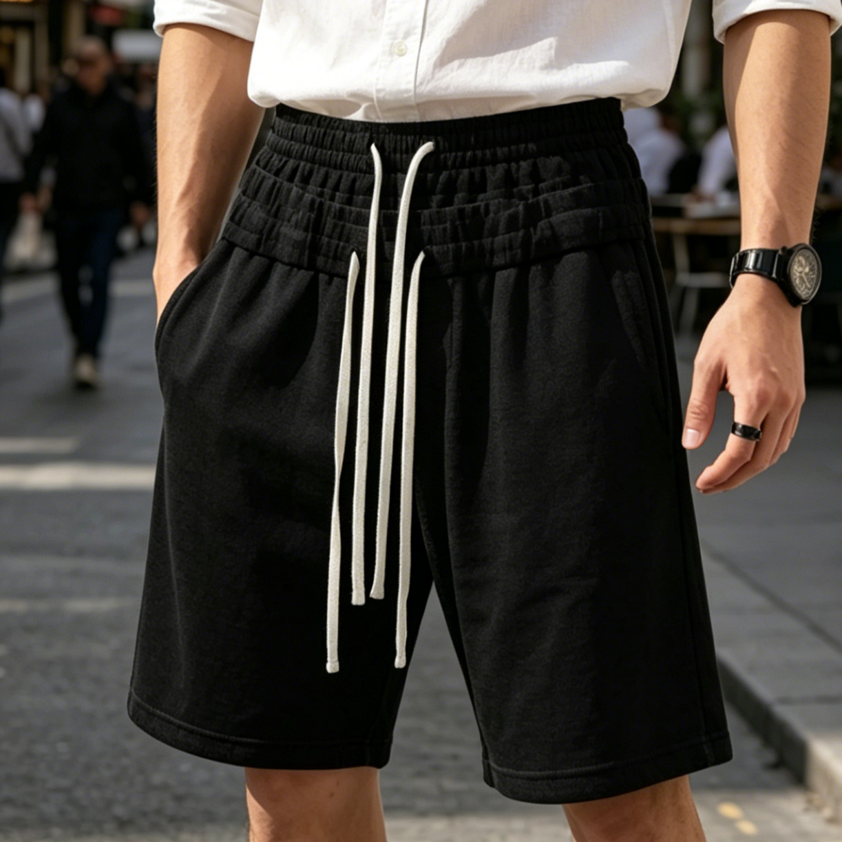 Snow Wash Waffle Sweat Shorts Custom Print Vintage Oversized Shorts With Double Drawstring