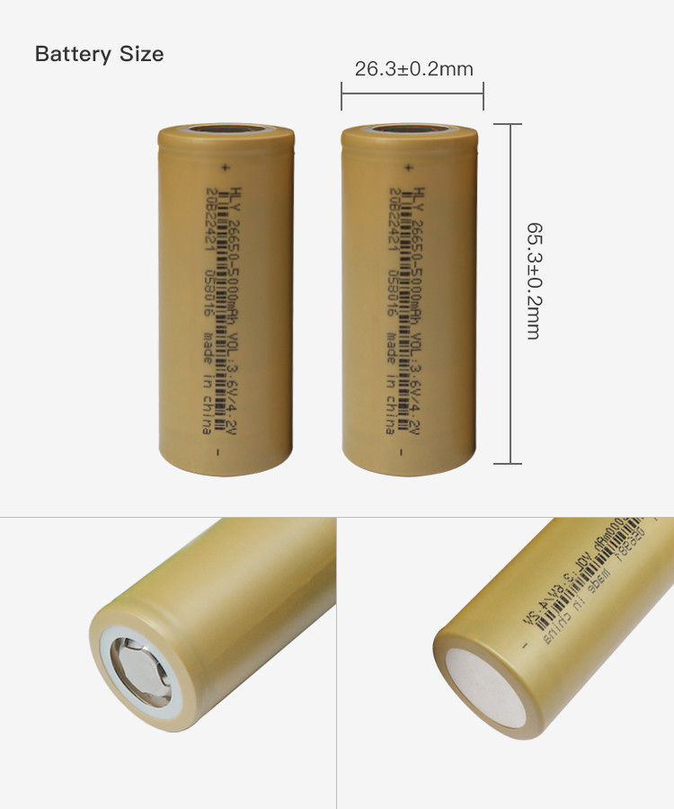 26650 сила батареи иона 5000mAh 3.7v Li цилиндрическая для электрофонаря