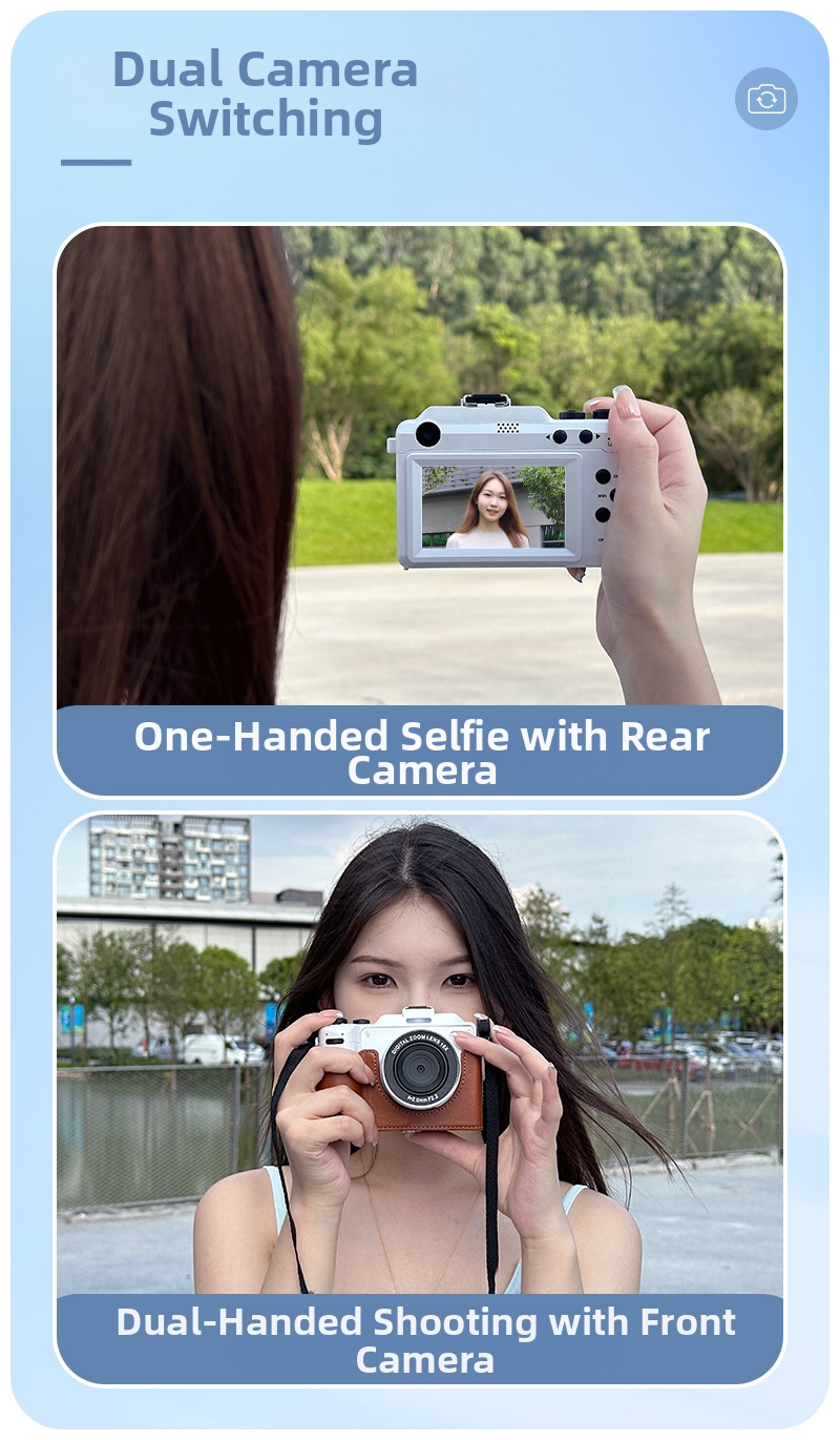 New 8K Student Beauty Camera with Dual Lens Wifi Transfer 8 Filter Modes 18X Zoom Anti Shake and 8 Filter Modes for Daily Vlog