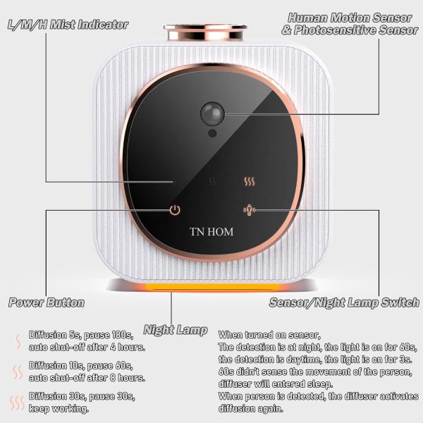 Wall Mounted Battery Powered Smart Pure Waterless Aroma Scent Essential Oil Diffuser Nano Mist Scent Machine With Night Light