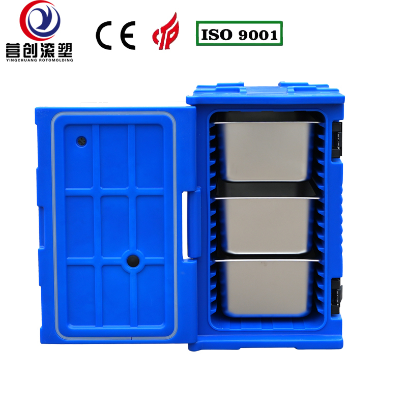 YINGCHUANG ROTOMOLDING OEM 120L Blue Rotomolded Insulated Box With Small Casters, Thick PU Foam Hot & Cold GN Pan Food Transport Cabinet For Central Kitchen Catering Canteen