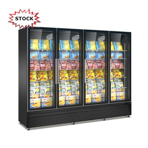 Supermarket Vertical Freezer -18~-22° Frozen Food Display Refrigerator Glass Door Freezer