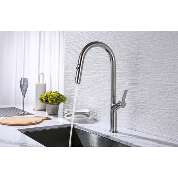 Pull Down Stainless Steel Kitchen Faucet Brushed Spray Hot Cold