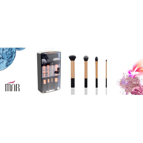 4 Piece Natural Hair Travel Makeup Brush Set for Eye Shadow / Eyeliner Makeup