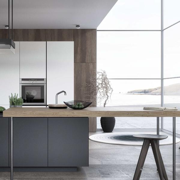Estilo antigo dos armários de cozinha do revestimento da laca de Grey Stone E0E1 da madeira maciça