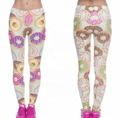 Sweat Wicking Donut Print Custom Yoga Leggings 92% Polyester 8% Spandex