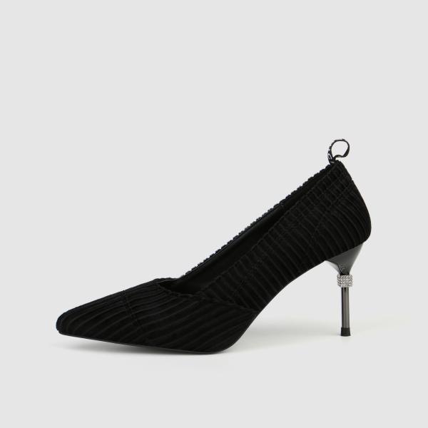 ZM007 9871-1 Pointed Stripe Suede Ladies High-Heeled Shoes Stiletto Nightclub Style Diamond-Studded Women'S Shoes