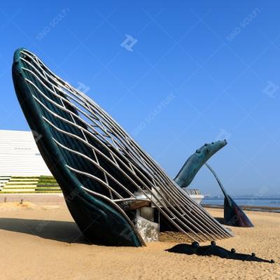 Large Size Forged Whale Bronze Sculpture With Stainless Steel Slide Inside