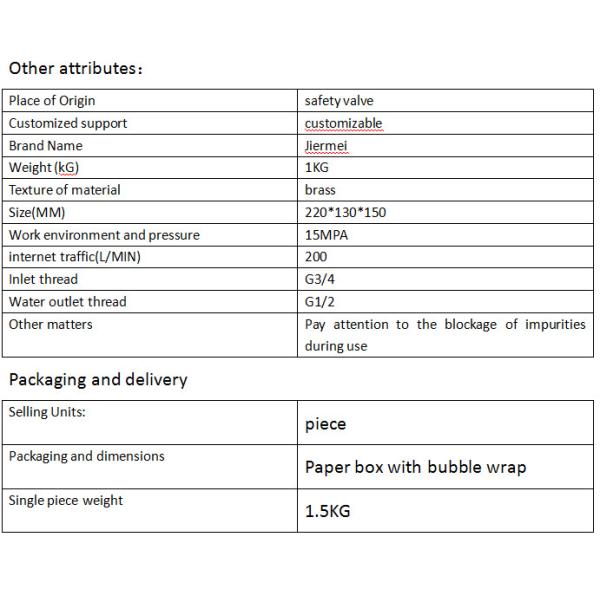 Ajuste de precisión estable de la válvula de liberación de presión de la bomba de agua personalizable