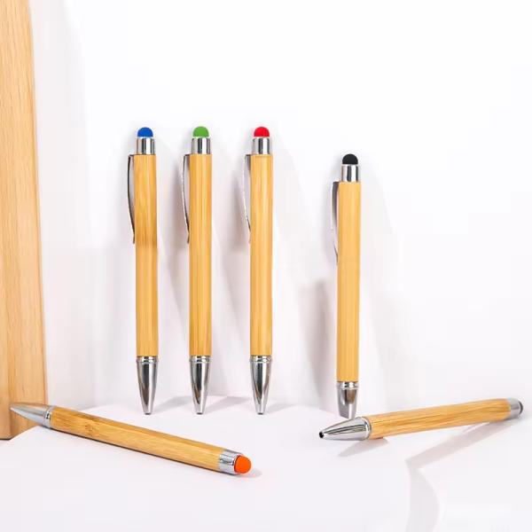2 in 1 Colorful Bamboo Wood Ballpoint Pen Touch Screen Promotional Ball Pen