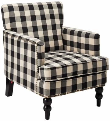 Tufted Fabric Chair , Black Checkerboard Upholstered Accent Chair With Wood Finish Legs