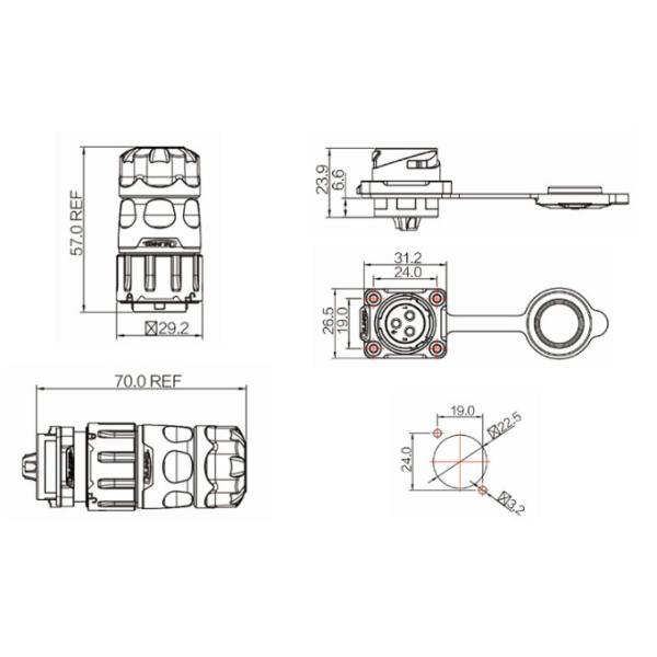 Multifunctional Male Female Cable Connector , M20 5 Pin Circular Connector For LED