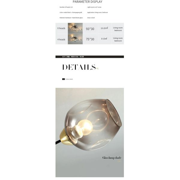 Nordic Glass Ceiling Light Grey Pendant Lamp for Living Room Bedroom Modern Indoor Hanging （WH-AP-681）