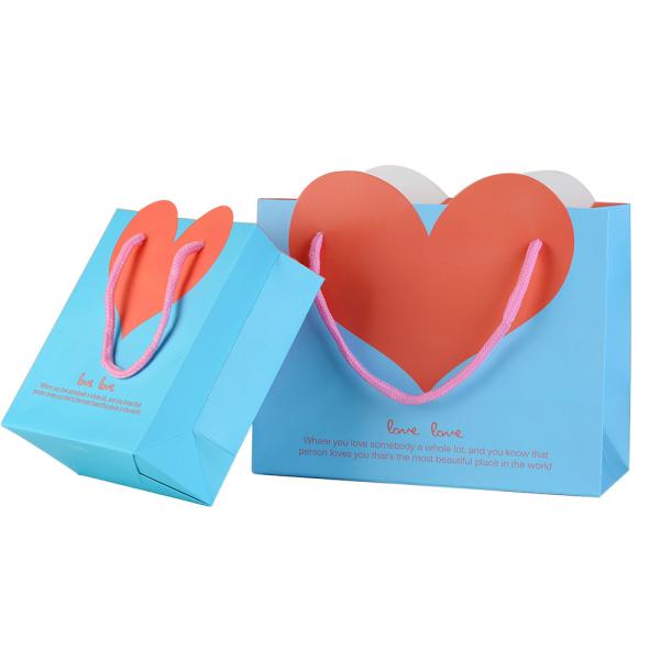 Heart Shape Retail Paper Shopping Bags / Promotional Gift Bags With Cotton Rope Handle