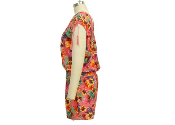 Satin Ladies Summer Jumpsuits , Loose Off The Shoulder Floral Jumpsuit Mesh Fabric