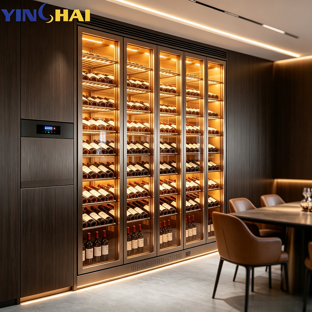 Built-in Solid Wood Stainless Steel Wine Cabinet LED Glass Display