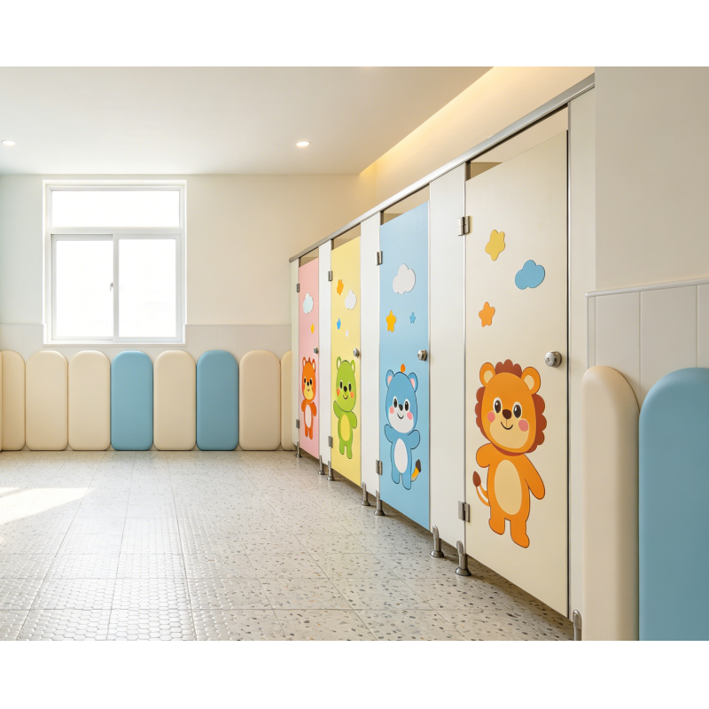 HPL Toilet Cubicles Colorful Design Easy to Clean for Kindergarten Public Washroom