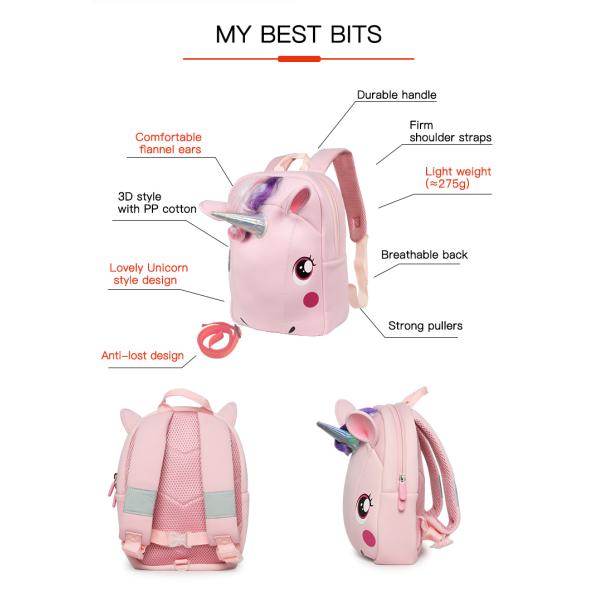 Supercuta de niños Unicornio Mochila de 20-36 litros Mochila escolar para niños Multicolores