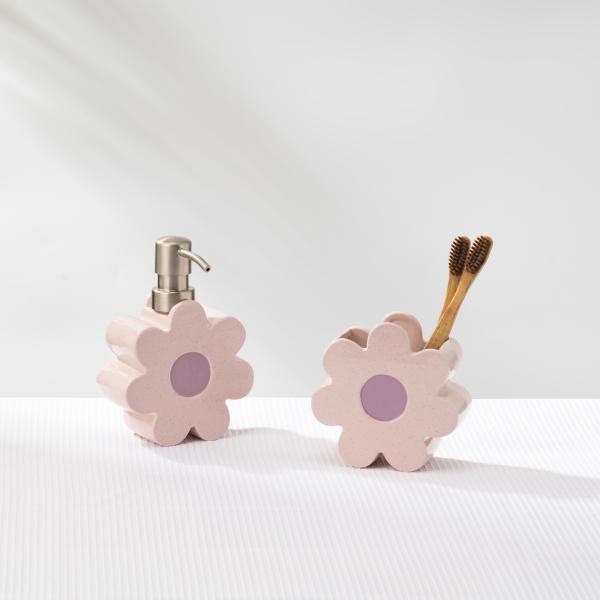 Flower Ceramic Bathroom Accessories Set Foam Soap Dispenser Toothbrush Holder