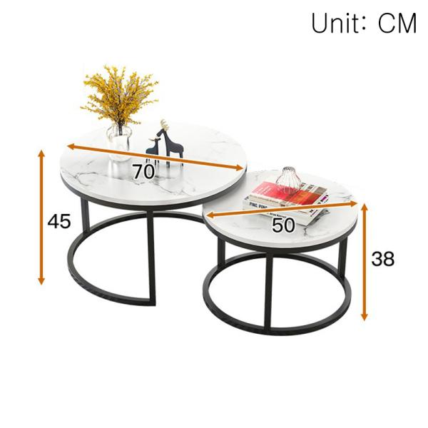 Living Room Coffee Table, Side Corner 2 Sets, Wooden Board Rack, Center Round Nesting Tea with Metal Frame