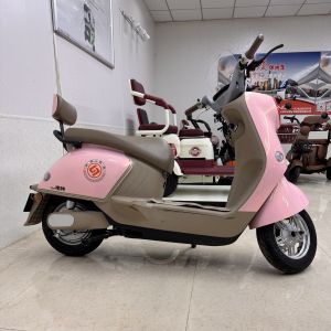 Pink & Beige Retro Electric Tricycle with 650W Hub Motor, 30-40 km Range, and Durable Steel Frame for Stylish Commuting