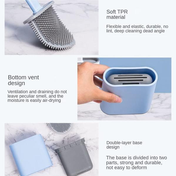 punho longo TPR de Flex Toilet Brush With Holder do silicone de borracha liso de 14.96in