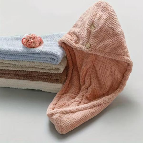 Thick Coral Fleece Hair Drying Cap with Pineapple Grid for Quick-Dry and Durable Construction